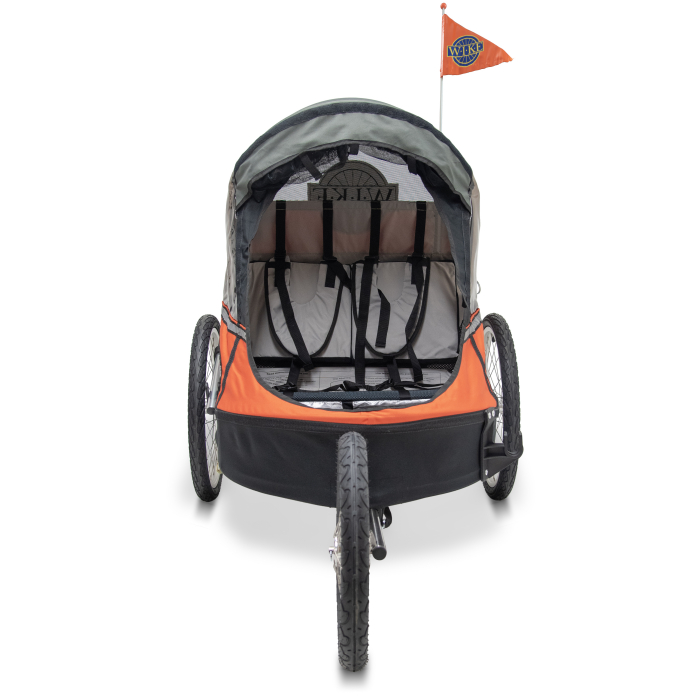 Remorca pentru biciclete 3in1 Wike Premium Double, portocaliu-gri - cel mai mult spatiu pentru copil [4]