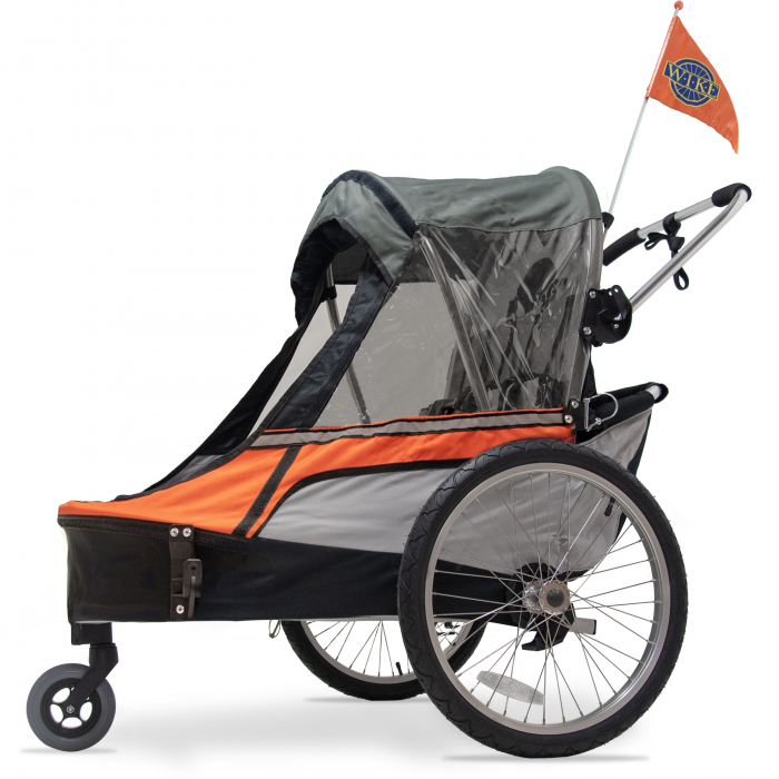 Remorca pentru biciclete 3in1 Wike Premium Double, portocaliu-gri - cel mai mult spatiu pentru copil [3]