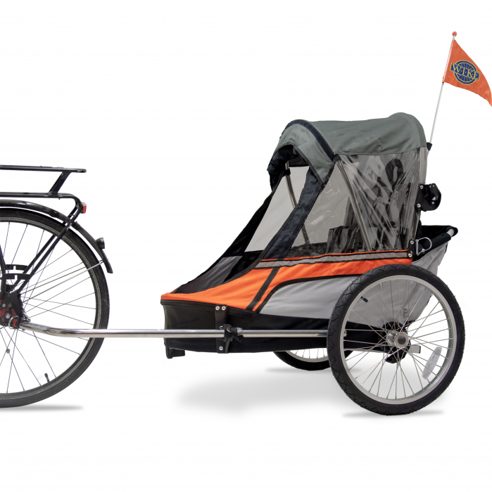 Remorca pentru biciclete 3in1 Wike Premium Double, portocaliu-gri - cel mai mult spatiu pentru copil [2]