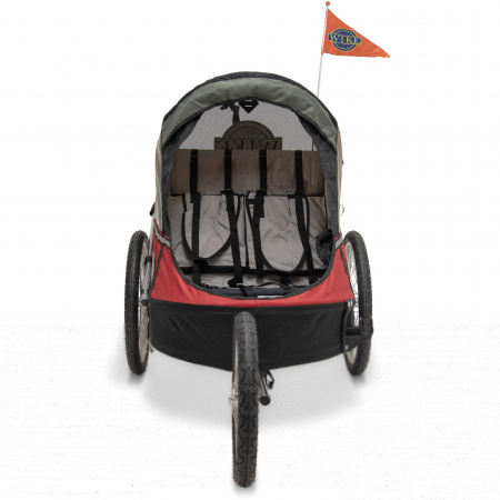 Remorca pentru biciclete 3in1 Wike Premium Double, rosu si gri - cel mai mult spatiu pentru copil [3]