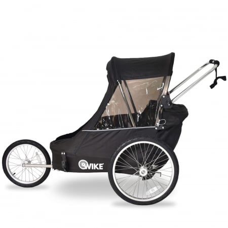 REMORCI BICICLETĂ - Remorca pentru biciclete 3in1 Wike Premium Double, neagră - cel mai mult spatiu pentru copil