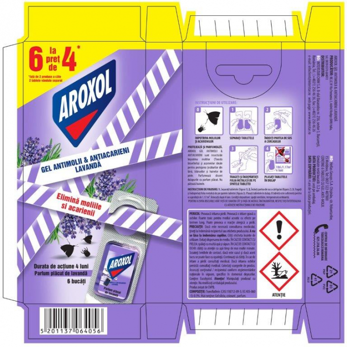 Gel antimolii & acarieni Aroxol lavanda 6*3.2 gr [3]