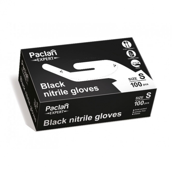 Manusi negre de nitril, nepudrate Paclan Expert, marime S, 100 buc [1]