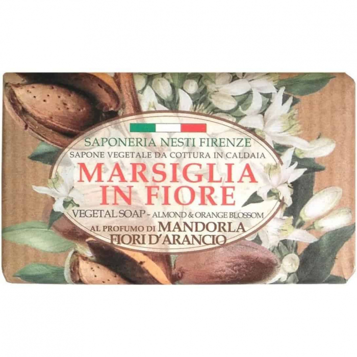 Sapun solid vegetal cu migdale si flori de portocal Nesti Dante Marsiglie in Fiore, 125 g [1]