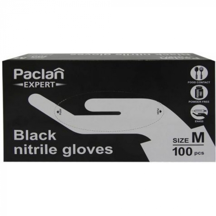 Manusi negre de nitril, nepudrate Paclan Expert, marime M, 100 buc [2]