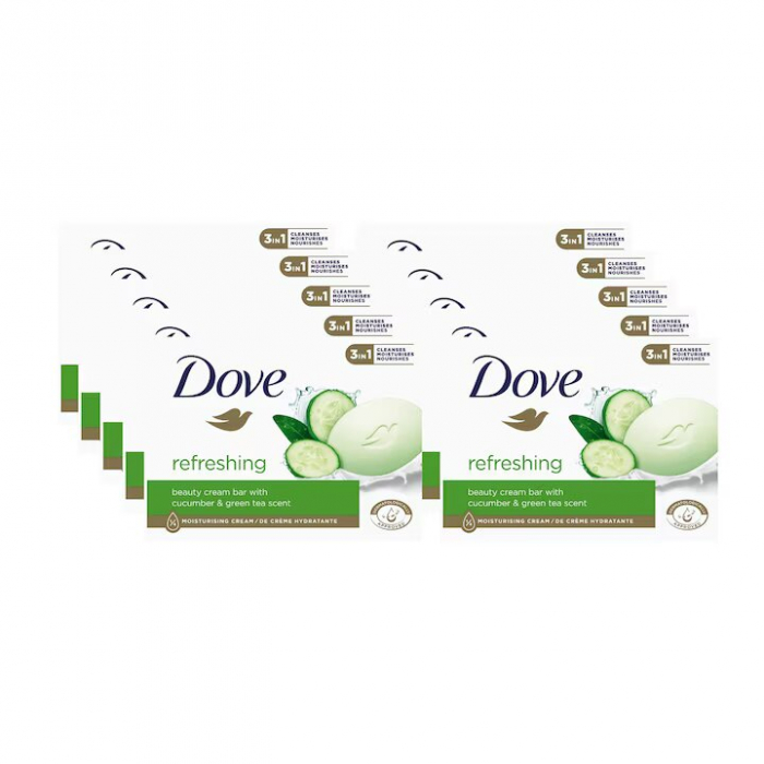 Set 10 x Sapun solid Dove Refreshing de castravete & ceai verde, 1/4 crema hidratanta, 90 gr Brand: Dove [1]