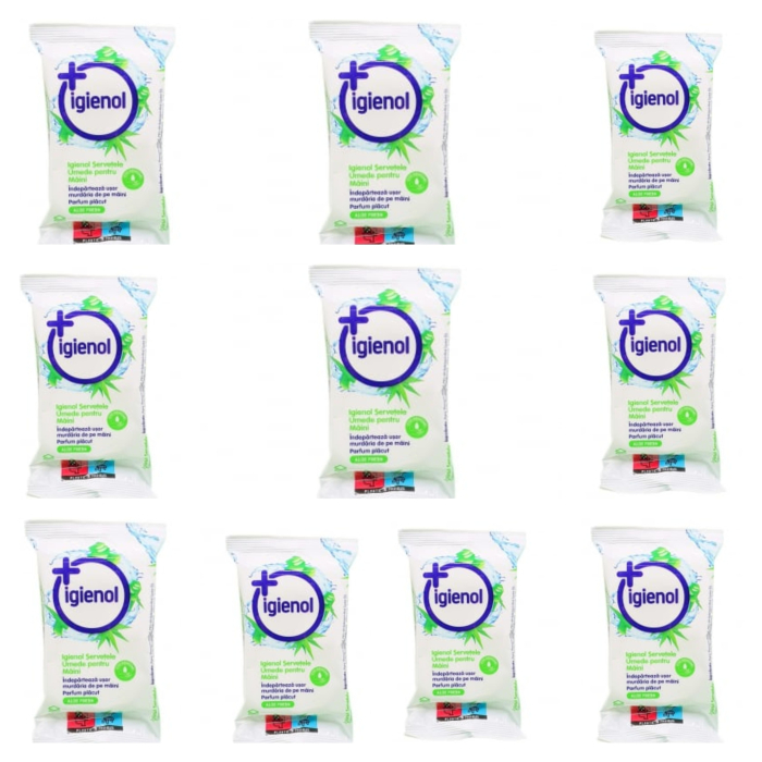 Set 10 X Servetele umede pentru maini aloe vera Igienol, 15 pcs [1]