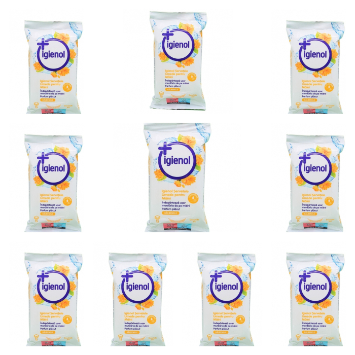Set 10 X Servetele umede pentru maini galbenele Igienol, 15 pcs [1]