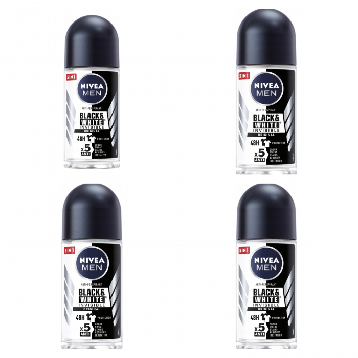 Set 4 x deodorant roll-on NIVEA MEN Black&White Invisible, 50 ml [1]