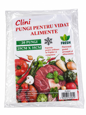 Folie Alimentara - Clini 20 Pungi Pentru Vidat Alimente 25cm x 35 cm