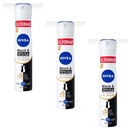 Ingrijire personala & Cosmetice - SET 3X Deodorant Spray NIVEA Black & White Invisible Silky Smooth, 200ML