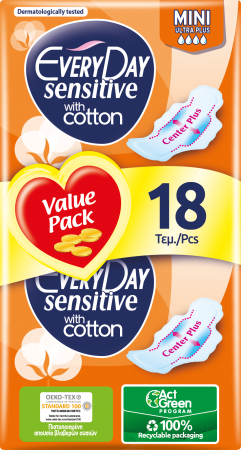Ingrijire personala & Cosmetice - Absorbante Everyday Sensitive Cotton Mini, 18 buc