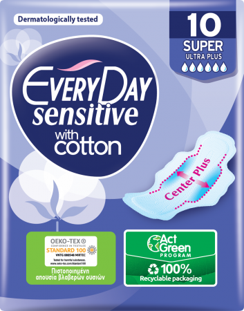Tampoane si absorbante - Absorbante Everyday Sensitive Cotton Super, 10 buc