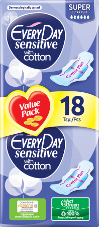 Tampoane si absorbante - Absorbante Everyday Sensitive Cotton Super, 18 buc