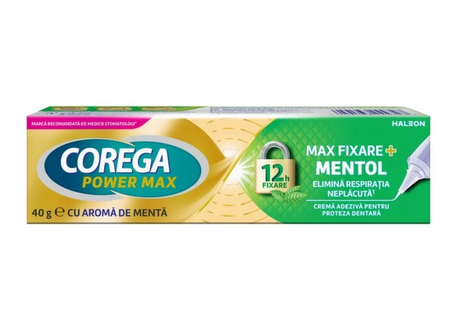 Adeziv dentar si ingrijire proteza - COREGA MAX FIXARE CU AROMA DE MENTA 40G