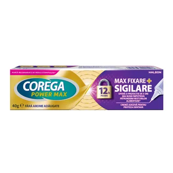 Adeziv dentar si ingrijire proteza - Crema adeziva pentru fixare si sigilare Power Max Corega, 40g