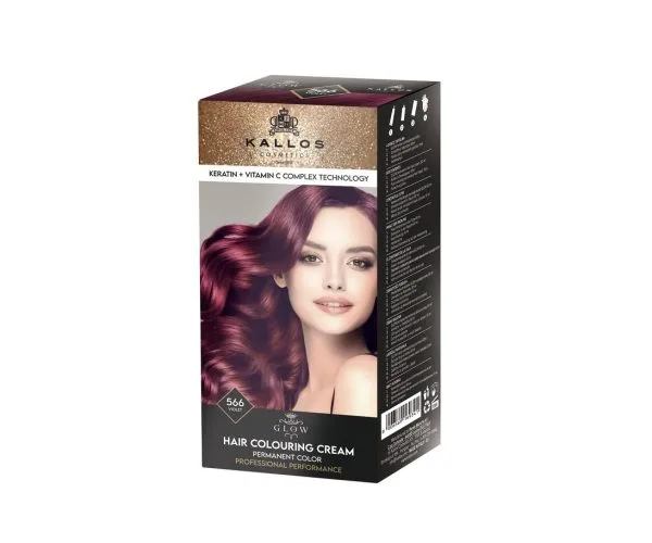 Vopsea de par si oxidant - Kallos Glow Vopsea de păr 566, violet roșcat, 60 ml