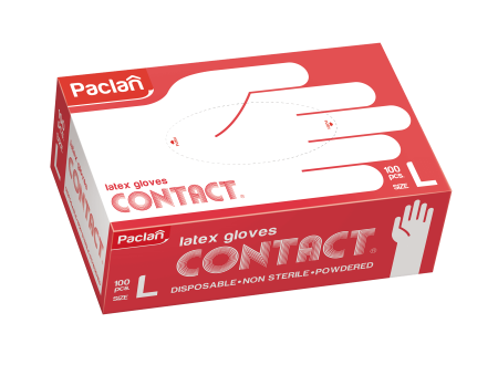 Manusi unica folosinta - Manusi albe semi-pudrate din latex Paclan Contact, marime L, 100 buc
