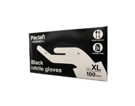 Manusi nitril - Manusi negre de nitril, nepudrate Paclan Expert, marime XL, 100 buc