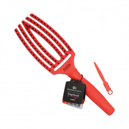 Perii de par si piepteni - Perie curbata medie Olivia Garden Fingerbrush for Think Pink, Bold Orange
