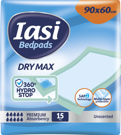 Scutece adulti - Paturica pat pentru incontinenta, usor parfumat, Iasi Maxi Plus Fresh, 90 x 60 cm, 15 buc