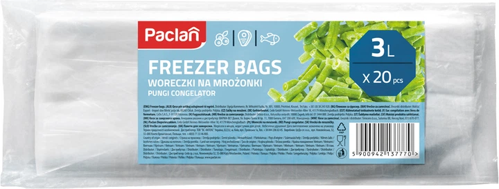 Casa - Pungi alimentare Paclan, set 20 buc, 3L, rezistente, pentru congelare