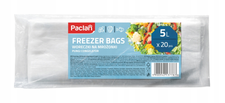 Casa - Pungi alimentare Paclan, set 20 buc, 5L, rezistente, pentru congelare
