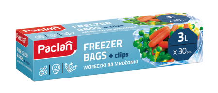 Folii si pungi alimentare - Pungi pentru congelator Paclan, 3 L, 24 x 30 cm, 30 buc