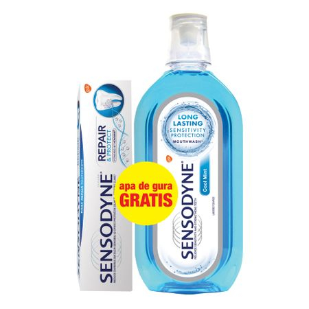 Apa de gura - Pachet promo Sensodyne: Pasta de dinti Repair and Protect, 75ml + Apa de gura Cool Mint, 500 ml