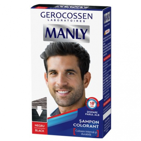 Vopsea de par si oxidant - Sampon colorant pentru barbati - Negru - Manly 25 ml