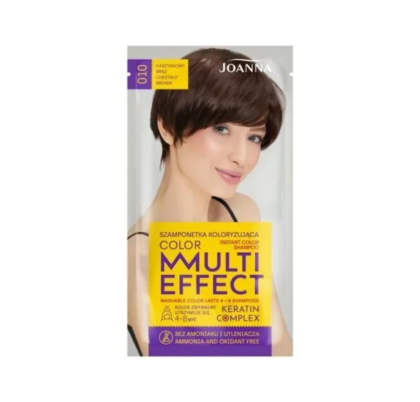 Vopsea de par si oxidant - Șampon nuanțator fără amoniac Joanna Multi Effect 010, Cafeniu Castană, 35 gr