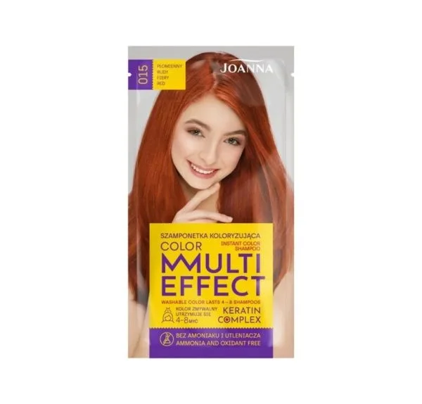 Vopsea de par si oxidant - Șampon nuanțator fără amoniac Joanna Multi Effect 015, Roșu Aprins, 35 gr