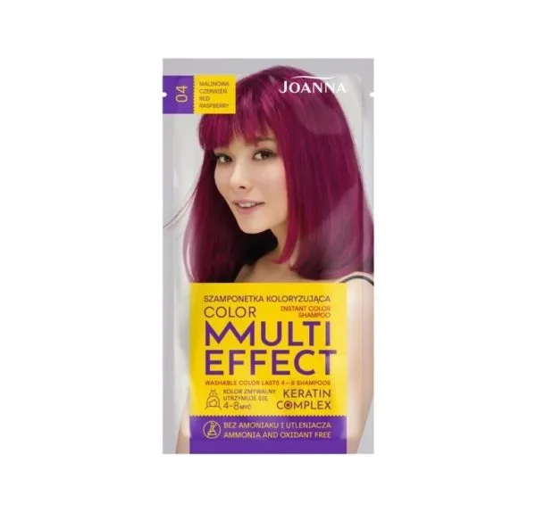 Vopsea de par si oxidant - Șampon nuanțator fără amoniac Joanna Multi Effect 04, Roșu Zmeuriu, 35 ml