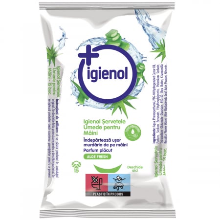 Ingrijire personala & Cosmetice - Servetele umede pentru maini, 15 bucati, Igienol