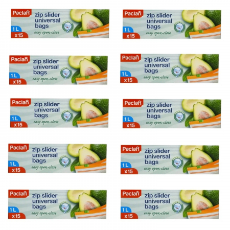 BLACK FRIDAY - Set 10 x Pungi alimentare cu inchidere cu fermoar Paclan Zip Slider 1l 15buc