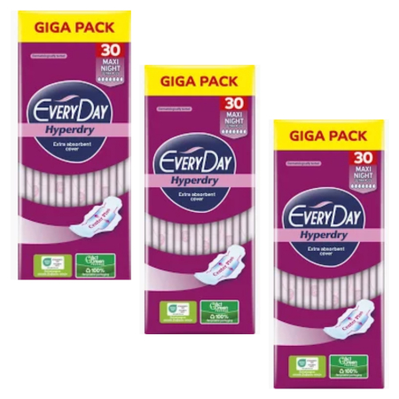 Ingrijire personala & Cosmetice - Set 3 X Absorbante Everyday Hiperdry Maxi Night, 30 buc