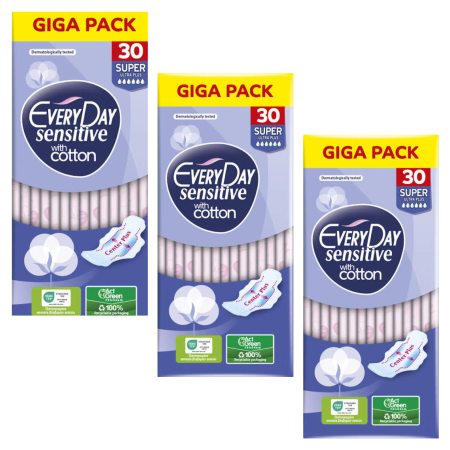 Ingrijire personala & Cosmetice - Set 3 X Absorbante Everyday Sensitive Cotton Super, 30 buc