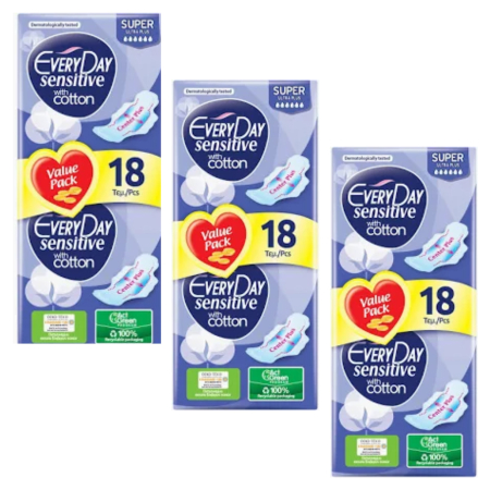 Ingrijire personala & Cosmetice - Set 3 X Absorbante Everyday Sensitive Super, 18 buc