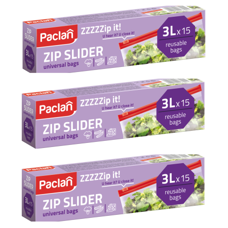 Casa - Set 3 X Pungi alimentare Paclan Zip Universal Slider 3l 15buc
