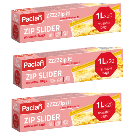 Casa - Set 3 X Pungi alimentare Zip Universal Slider 1l 20buc