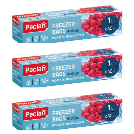 Folii si pungi alimentare - Set 3 X Pungi pentru congelator Paclan, 1 L, 18 x 24 cm, 40 buc