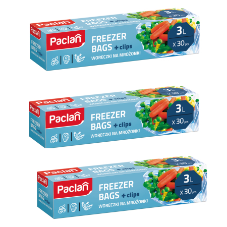 Casa - Set 3 X Pungi pentru congelator Paclan, 3 L, 24 x 30 cm, 30 buc