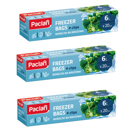 Folii si pungi alimentare - Set 3 X Pungi pentru congelator Paclan, 6 L, 29 x 44 cm, 20 buc