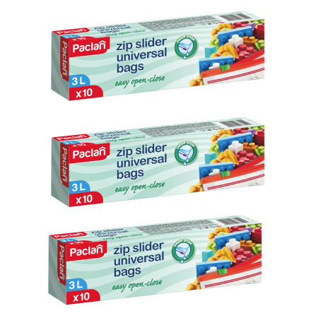 Casa - Set 3X Pungi pentru ambalare cu fermoar Paclan Zip 3L, 24 x 30 cm, 10 buc