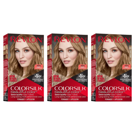 Vopsea de par si oxidant - SET 3X Vopsea de par Revlon Colorsilk Fara Amoniac 61 DARK BLONDE