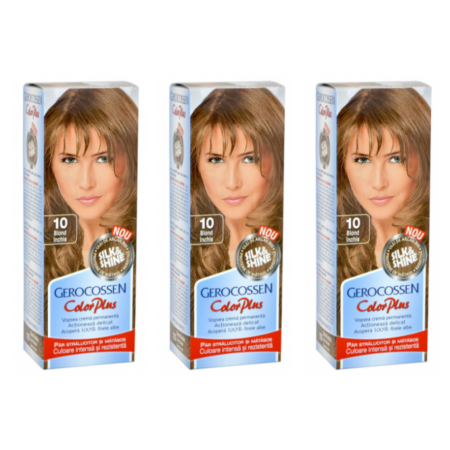 Ingrijire personala & Cosmetice - SET 3X Vopsea de par Gerocossen  10 Blond Inchis - Color Plus 50g + Pliculet cu masca pentru par uscat si deshidratat Argan Line 15 ml