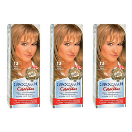 Ingrijire personala & Cosmetice - SET 3X Vopsea de par  Gerocossen 13 Blond Aluna - Color Plus 50g + Pliculet cu masca pentru par uscat si deshidratat Argan Line 15 ml