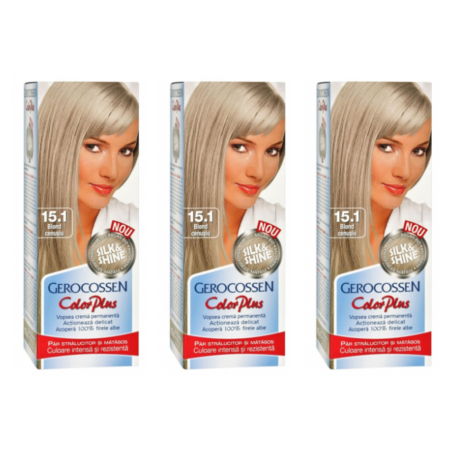 Ingrijire personala & Cosmetice - SET 3X Vopsea de par Gerocossen 15.1 Blond Cenusiu - Color Plus 50g + Pliculet cu masca pentru par uscat si deshidratat Argan Line 15 ml