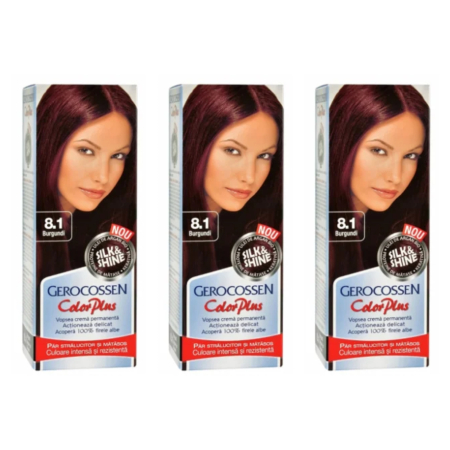 Ingrijire personala & Cosmetice - SET 3X Vopsea de par Gerocossen 8.1 Burgundi - Color Plus 50g + Pliculet cu masca pentru par uscat si deshidratat Argan Line 15 ml