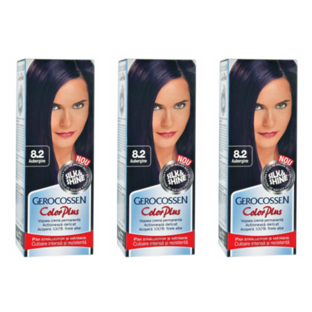 Ingrijire personala & Cosmetice - SET 3X Vopsea de par Gerocossen 8.2 Aubergine - Color Plus 50g + Pliculet cu masca pentru par uscat si deshidratat Argan Line 15 ml